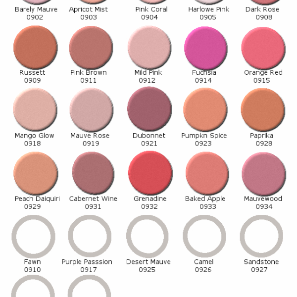 Derma-Pro Mortuary Cosmetics Powder Blush Highlights Color Chart