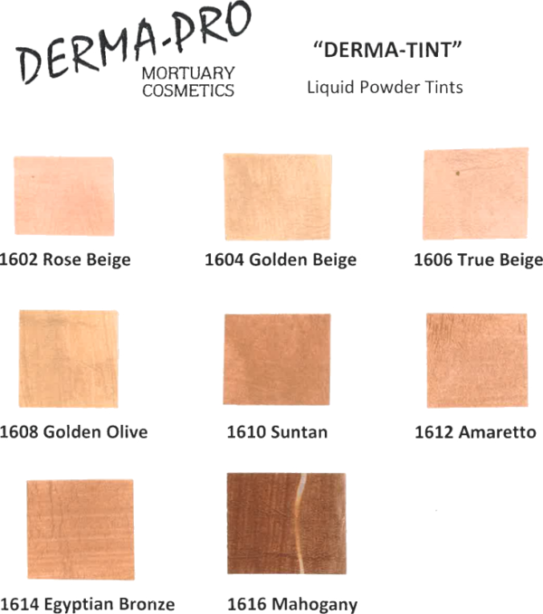 Derma-Pro Mortuary Cosmetics Makeup Derma-Tint Liquid Powder Tint Colors